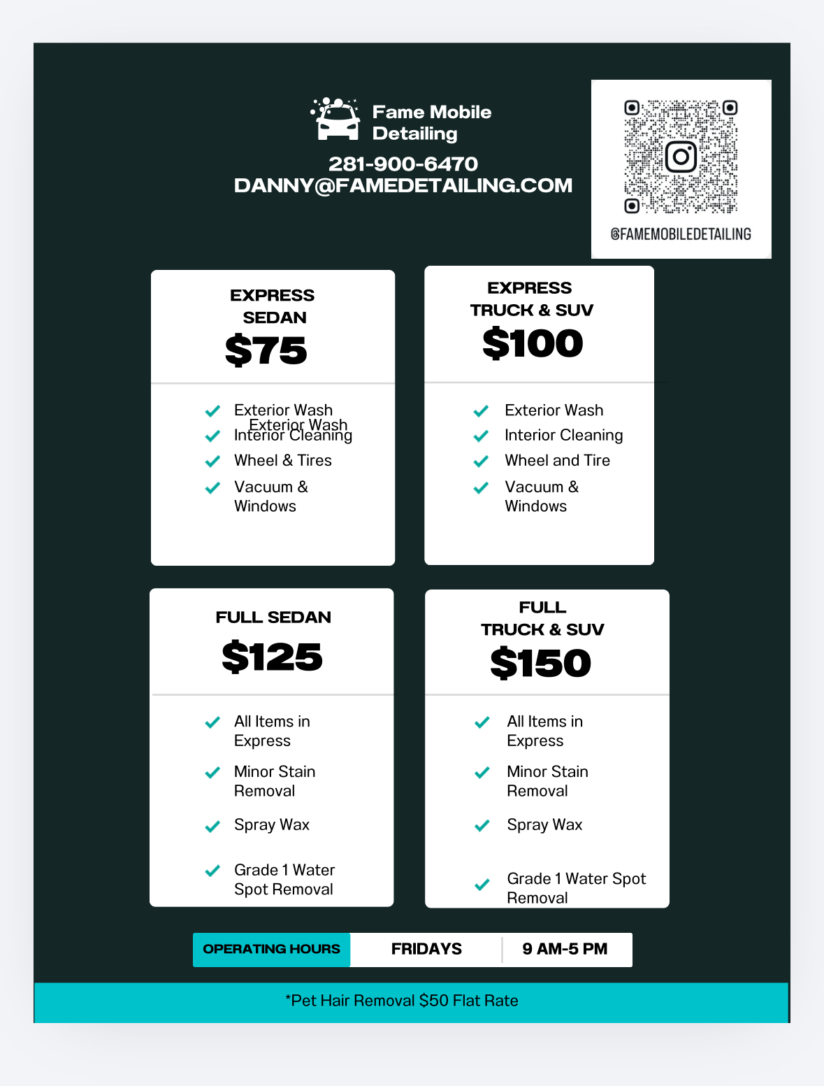 Fame Mobile Detailing Pricing