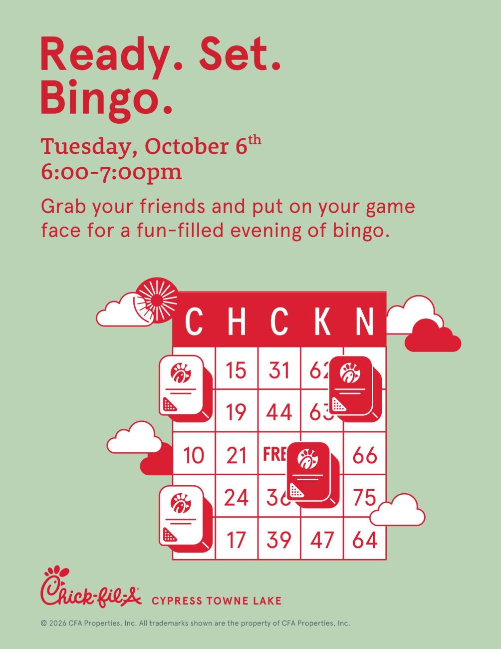 Family Bingo Night at Chick-fil-A | Boardwalk Towne Lake